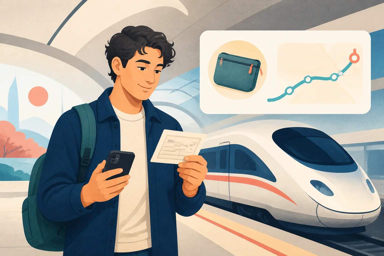 Abstract illustration of a traveler using train and seat details to recover a lost item
